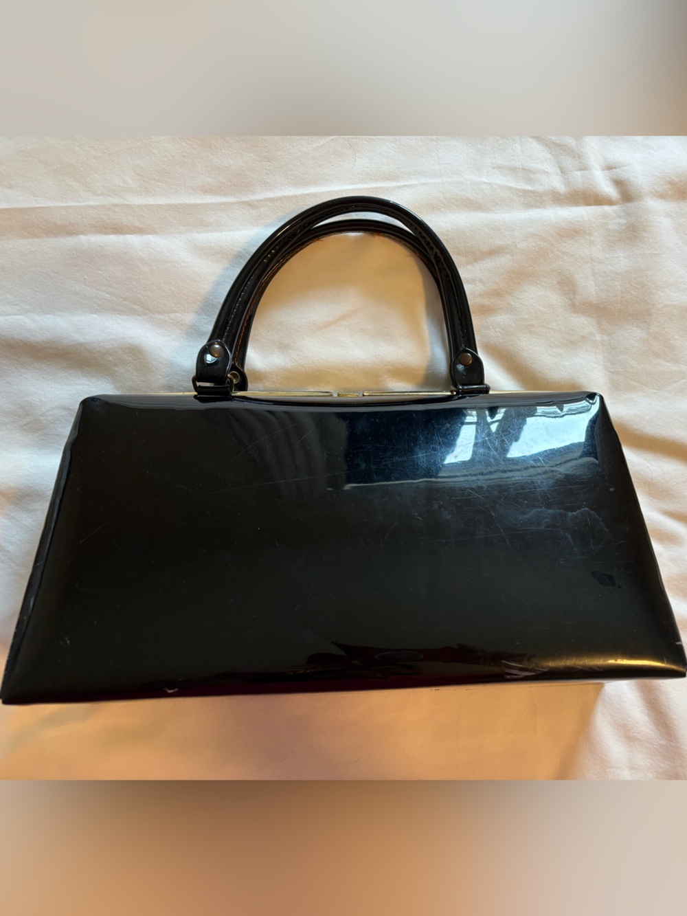 Classic Black Patent Handbag - Women's Top-Handle Bag